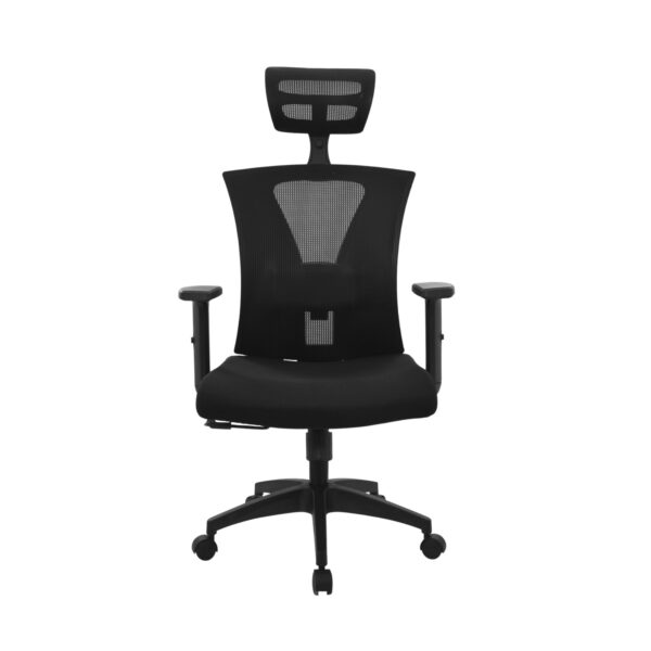 AlphaShade Pro – Silla Ejecutiva con Cabecera Ajustable 2D, Respaldo en Malla y Brazos 3D